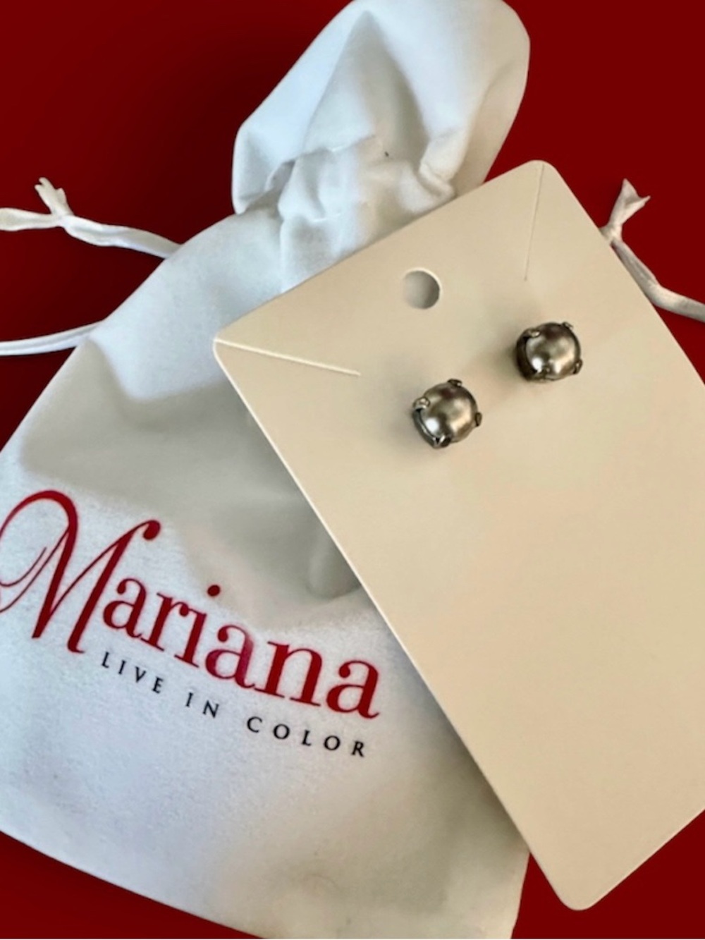 💎 Mariana Silver-Tone Gray/Black Round Stud Earrings